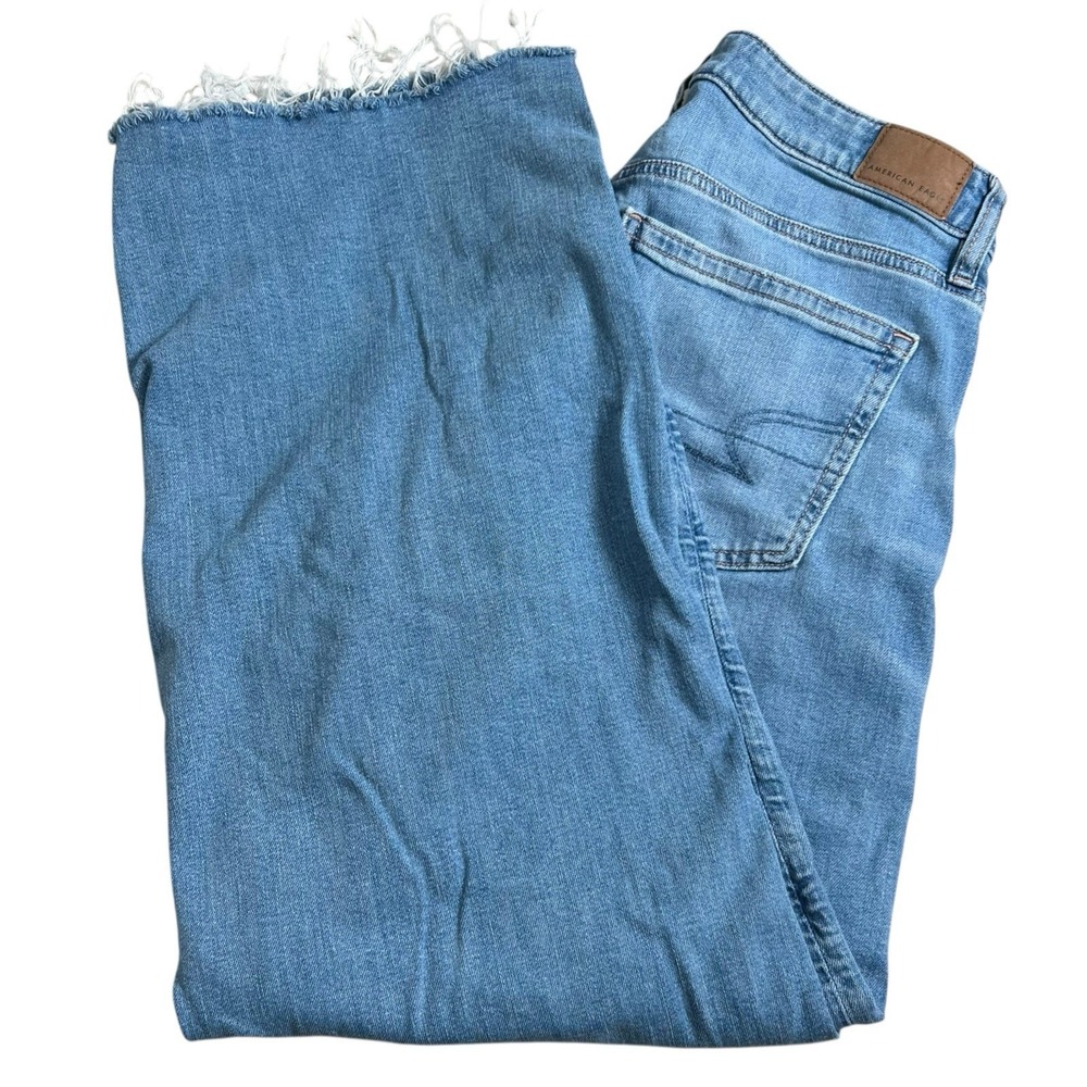 American Eagle Womens 4 Low Rise Baggy Wide‎ Leg Distressed Medium Wash Jeans